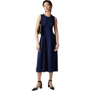 J. Crew Sleeveless Midi Dress Women 6 Navy Blue Nadia Preppy Career Cocktail NWT